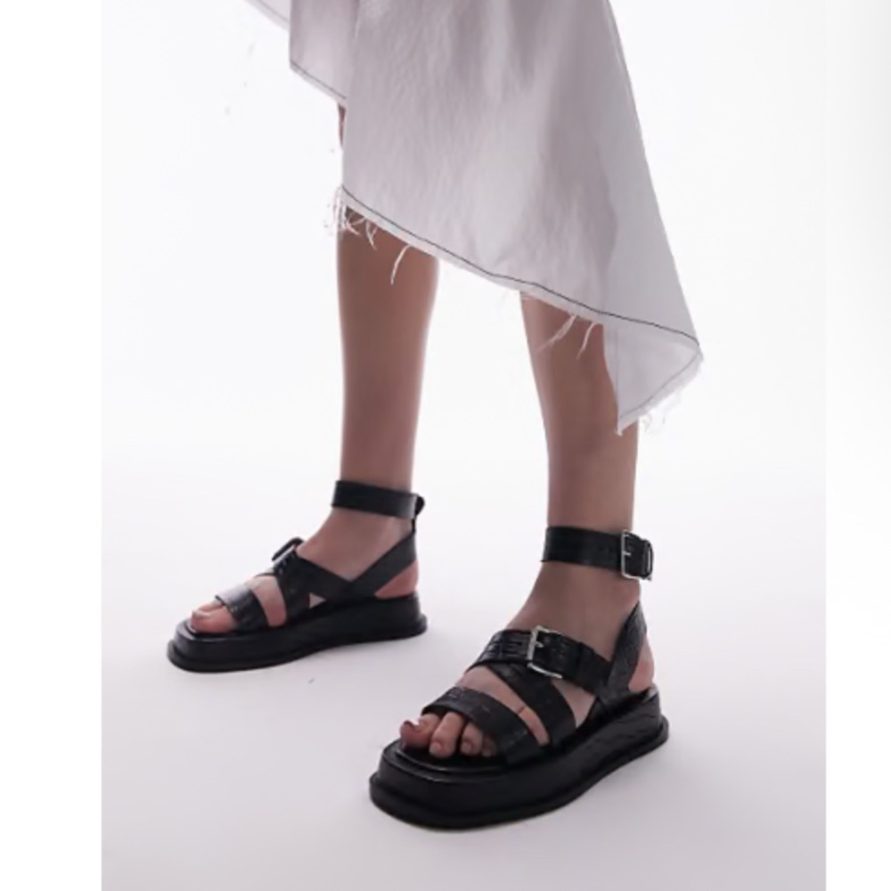 Topshop Black Leather Sandals